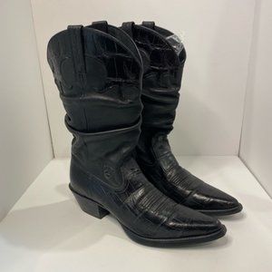 Ariat Slouchy Pointed Toe Croc Embossed Black Cowboy Boots Style 13805 S…